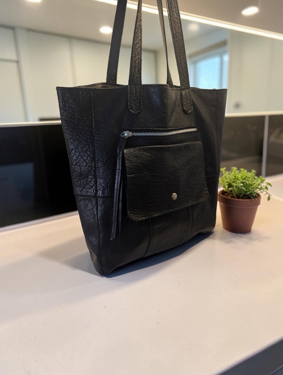 Day and Mood Handbags - Slouchy, Black Leather with Suede Lining Tote Bag